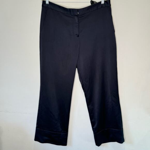 Theory Satin Classic Career Straight Leg Mid Rise Trouser Pants Mavy - Picture 1 of 14